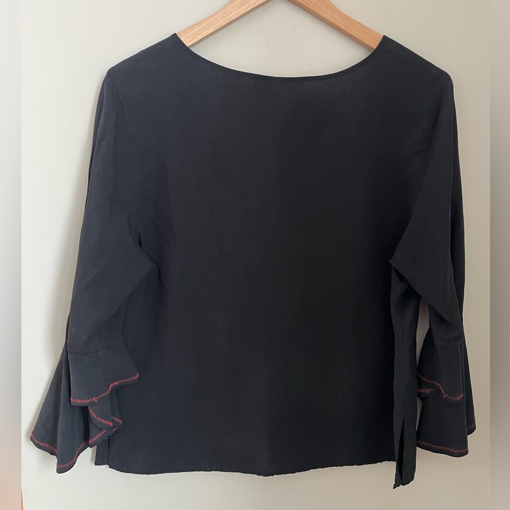 Anne Carson 100% Silk Embroidered Blouse Sz Medium Boho Cottagecore Hippy - Picture 7 of 12
